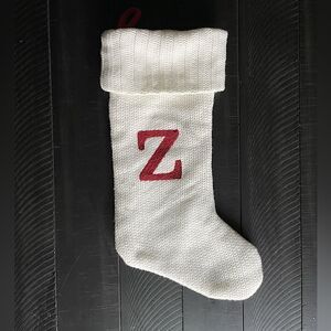 New! Wondershop, Lined, White, Knit Stocking with Red Monogram “Z”.
